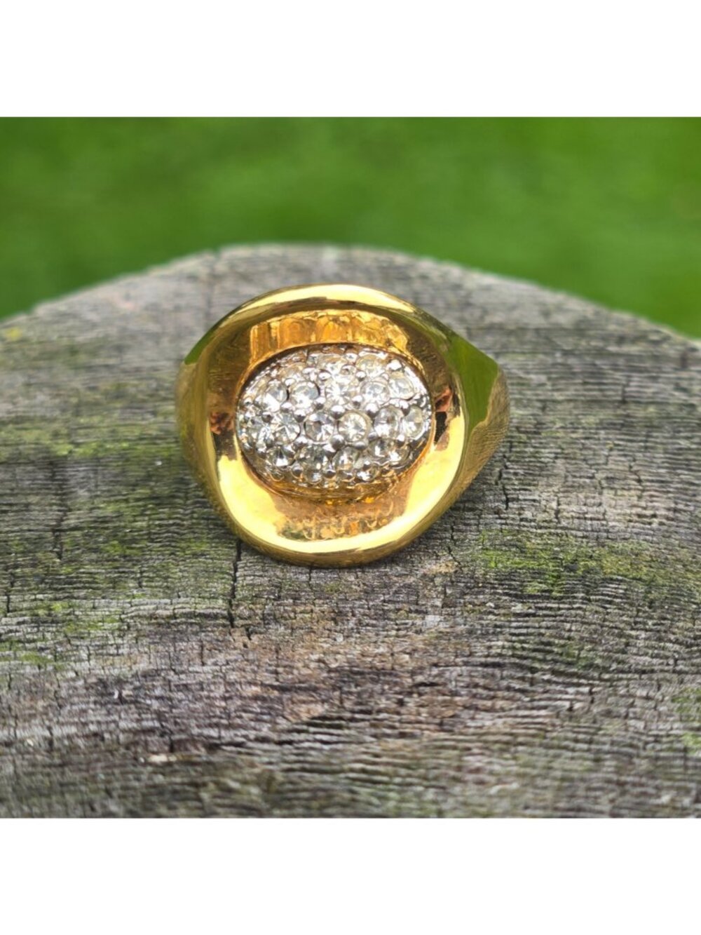 Vintage KJL Cocktail Ring Kenneth Jay Lane Gold Pave Rhinestone Dome signed bold - Picture 4 of 15